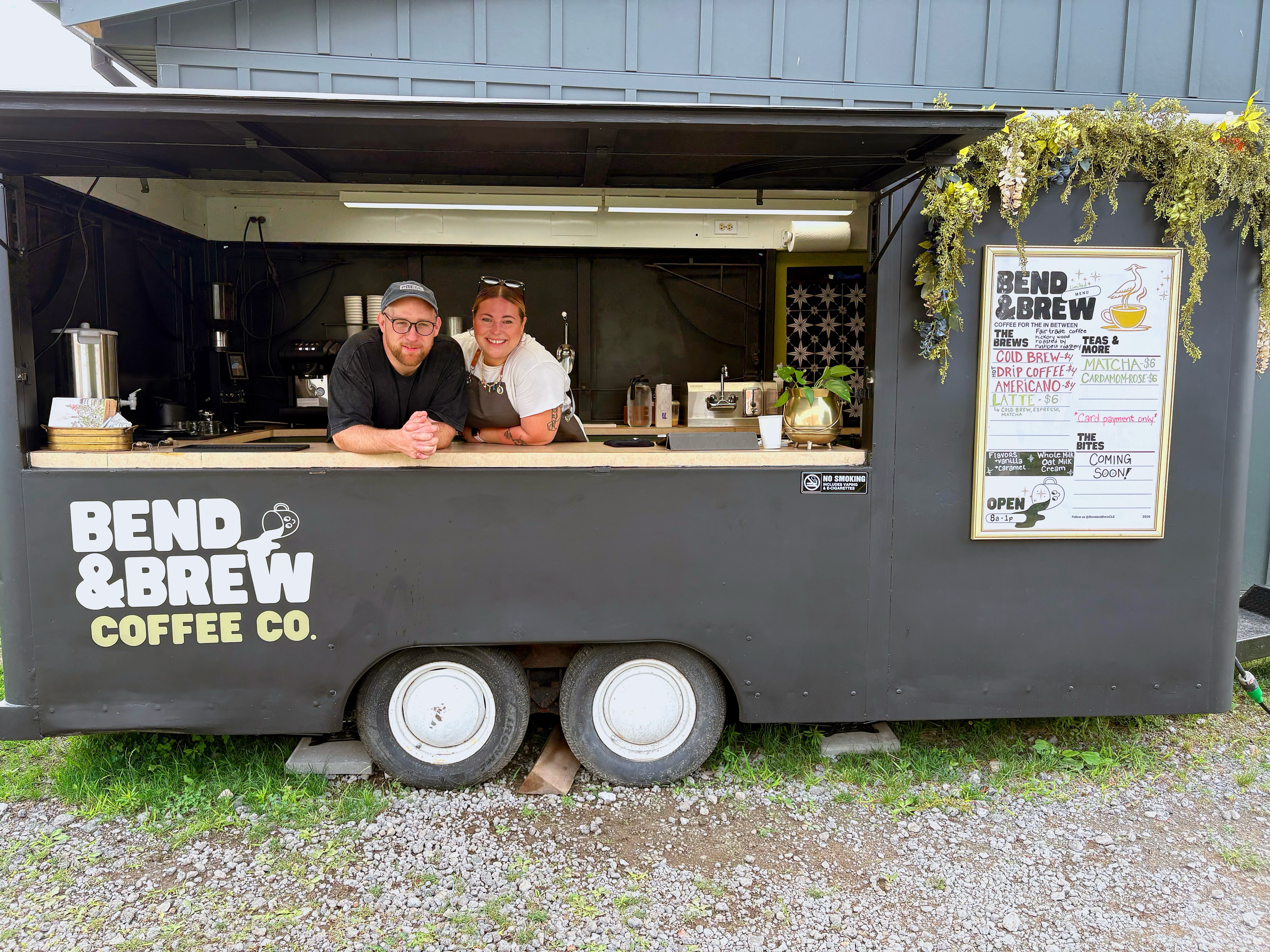 Bend & Brew Coffee Co. trailer with the menu board
